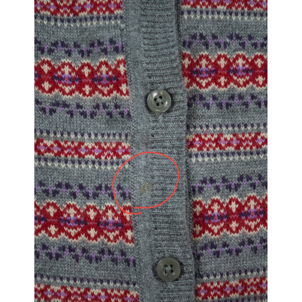 G.H. Bass Fair Isle Cardigan Sweater Gray Red Knit Button Front L Flawed - Picture 9 of 10